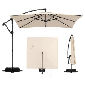8 x 8 FT Offset Cantilever Patio Umbrella Square Hanging Outdoor Market Umbrella with 360° Rotation-Beige