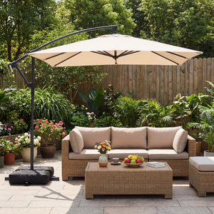 8 x 8 FT Offset Cantilever Patio Umbrella Square Hanging Outdoor Market Umbrella with 360° Rotation-Beige view 3