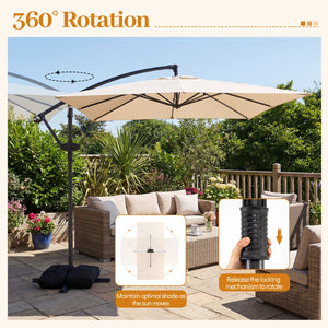 8 x 8 FT Offset Cantilever Patio Umbrella Square Hanging Outdoor Market Umbrella with 360° Rotation-Beige view 7