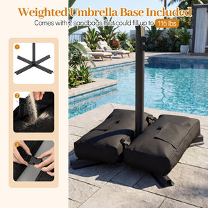 8 x 8 FT Offset Cantilever Patio Umbrella Square Hanging Outdoor Market Umbrella with 360° Rotation-Beige view 9