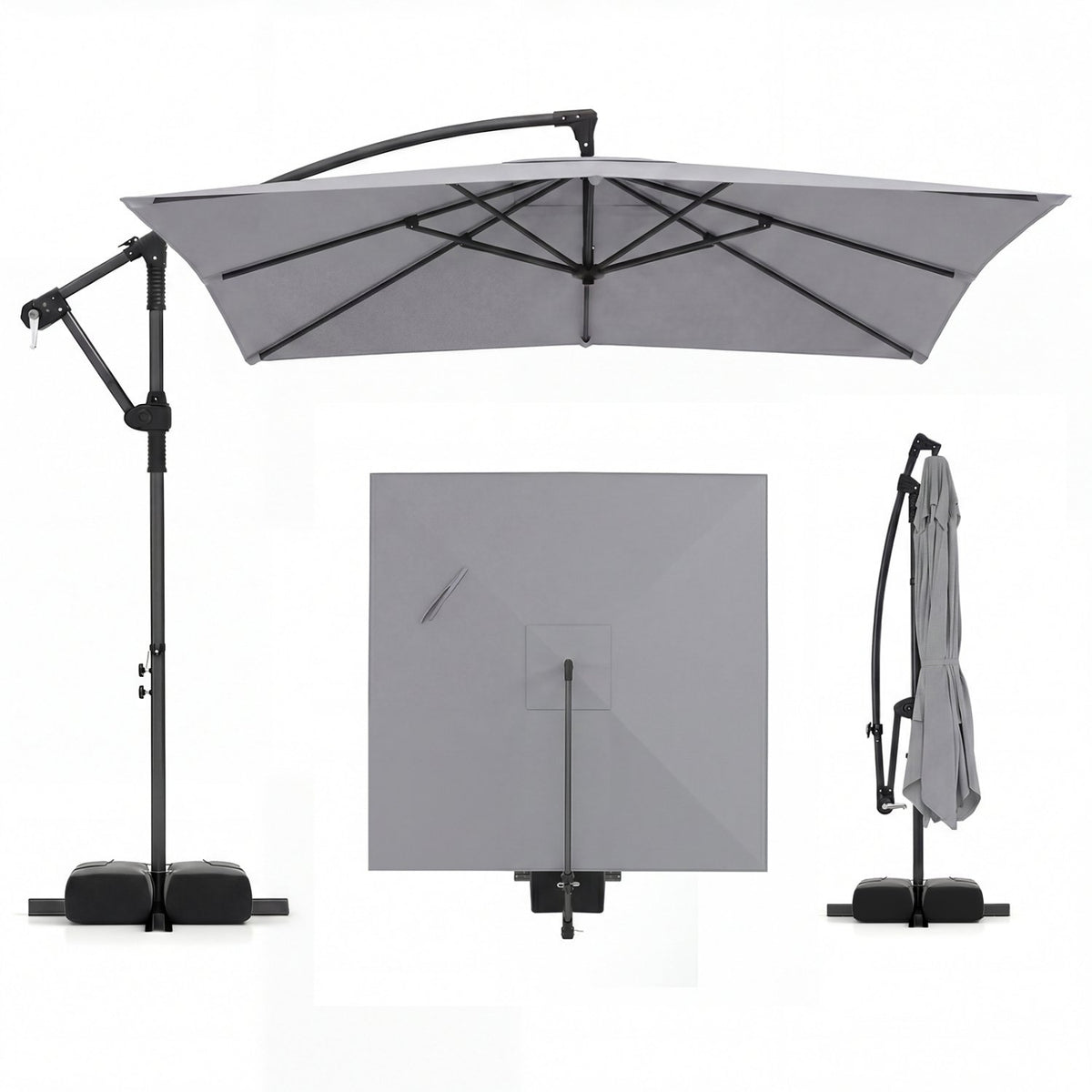 8 x 8 FT Offset Cantilever Patio Umbrella Square Hanging Outdoor Market Umbrella with 360° Rotation-Gray