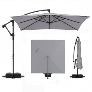 8 x 8 FT Offset Cantilever Patio Umbrella Square Hanging Outdoor Market Umbrella with 360° Rotation-Gray