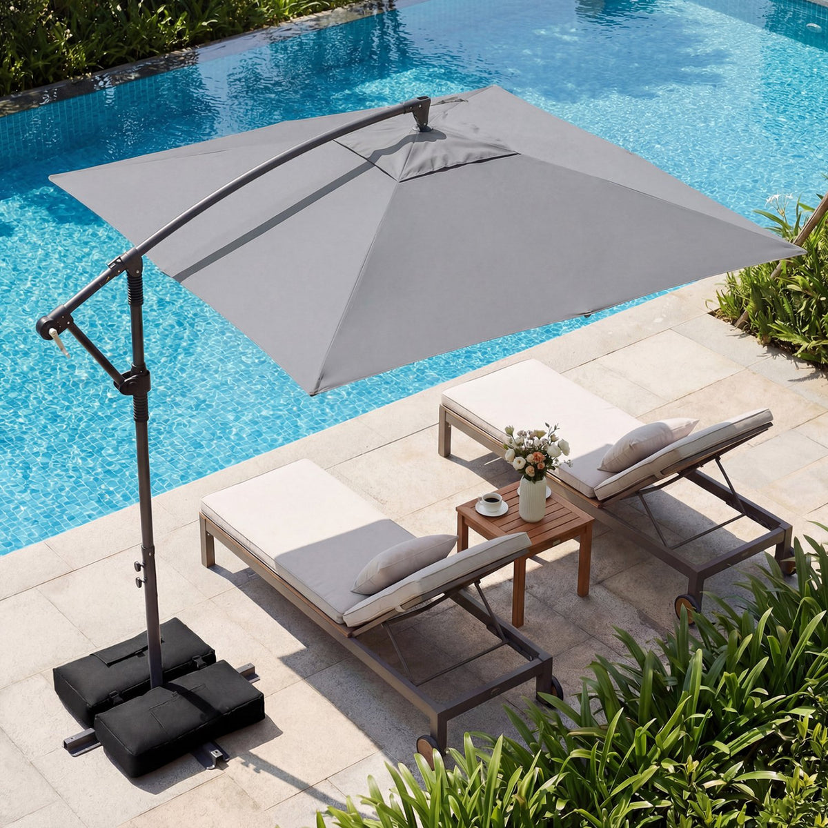 8 x 8 FT Offset Cantilever Patio Umbrella Square Hanging Outdoor Market Umbrella with 360° Rotation-Gray view 5