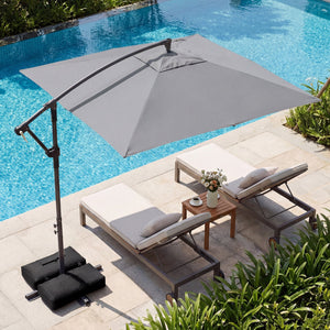 8 x 8 FT Offset Cantilever Patio Umbrella Square Hanging Outdoor Market Umbrella with 360° Rotation-Gray view 5