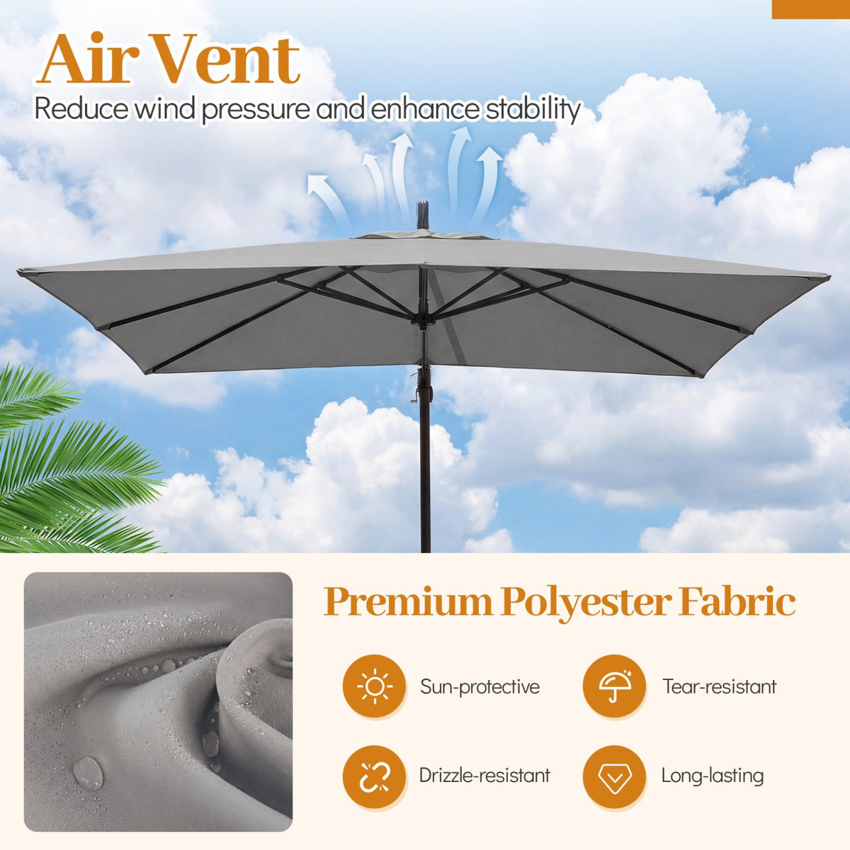 8 x 8 FT Offset Cantilever Patio Umbrella Square Hanging Outdoor Market Umbrella with 360° Rotation-Gray view 6