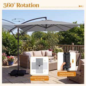 8 x 8 FT Offset Cantilever Patio Umbrella Square Hanging Outdoor Market Umbrella with 360° Rotation-Gray view 7