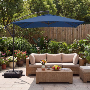 8 x 8 FT Offset Cantilever Patio Umbrella Square Hanging Outdoor Market Umbrella with 360° Rotation-Navy view 3