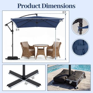 8 x 8 FT Offset Cantilever Patio Umbrella Square Hanging Outdoor Market Umbrella with 360° Rotation-Navy view 4