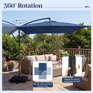 8 x 8 FT Offset Cantilever Patio Umbrella Square Hanging Outdoor Market Umbrella with 360° Rotation-Navy view 7