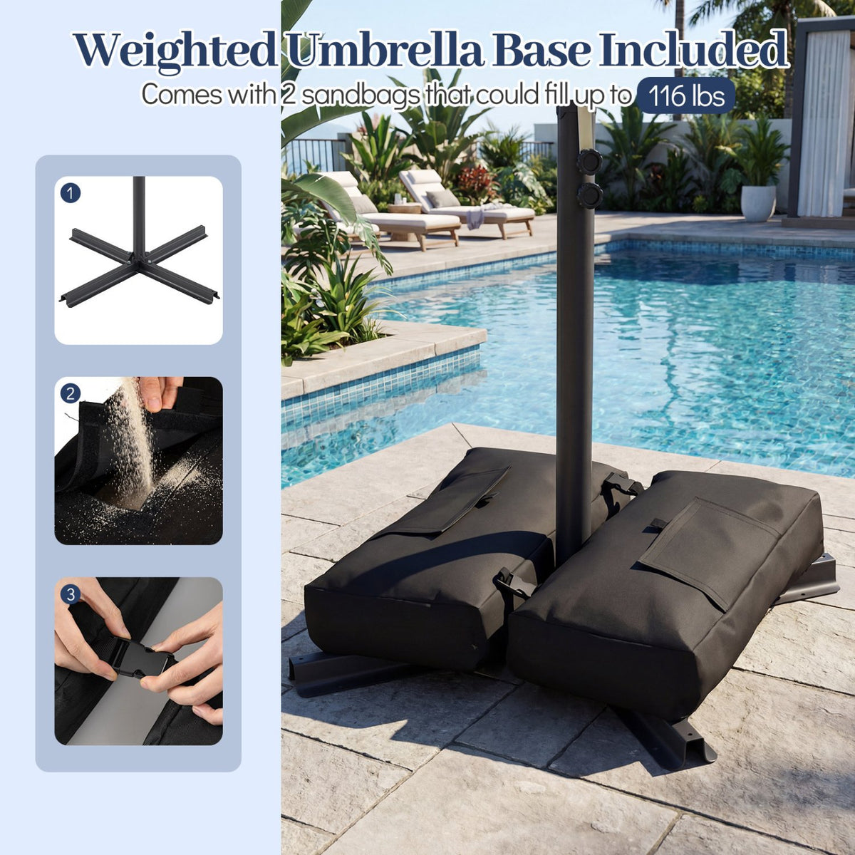 8 x 8 FT Offset Cantilever Patio Umbrella Square Hanging Outdoor Market Umbrella with 360° Rotation-Navy view 9