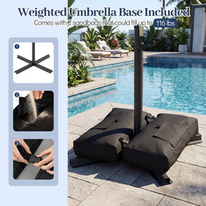 8 x 8 FT Offset Cantilever Patio Umbrella Square Hanging Outdoor Market Umbrella with 360° Rotation-Navy view 9