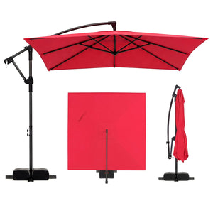 8 x 8 FT Offset Cantilever Patio Umbrella Square Hanging Outdoor Market Umbrella with 360° Rotation-Red