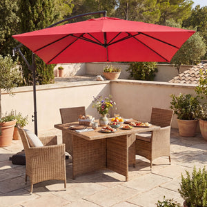 8 x 8 FT Offset Cantilever Patio Umbrella Square Hanging Outdoor Market Umbrella with 360° Rotation-Red view 2
