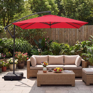 8 x 8 FT Offset Cantilever Patio Umbrella Square Hanging Outdoor Market Umbrella with 360° Rotation-Red view 3