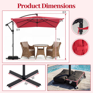 8 x 8 FT Offset Cantilever Patio Umbrella Square Hanging Outdoor Market Umbrella with 360° Rotation-Red view 4