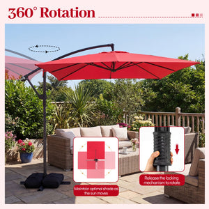 8 x 8 FT Offset Cantilever Patio Umbrella Square Hanging Outdoor Market Umbrella with 360° Rotation-Red view 7