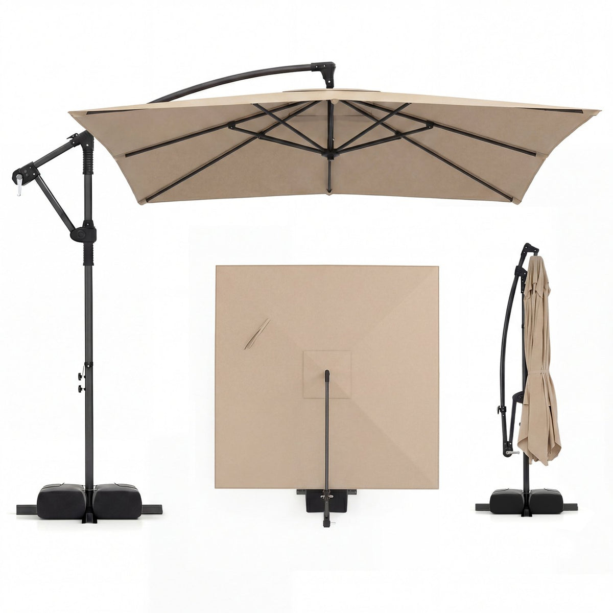 8 x 8 FT Offset Cantilever Patio Umbrella Square Hanging Outdoor Market Umbrella with 360° Rotation-Rustic Brown
