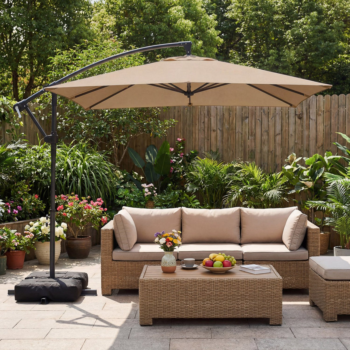 8 x 8 FT Offset Cantilever Patio Umbrella Square Hanging Outdoor Market Umbrella with 360° Rotation-Rustic Brown view 3
