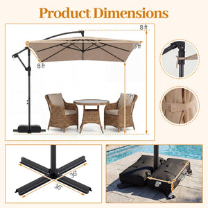 8 x 8 FT Offset Cantilever Patio Umbrella Square Hanging Outdoor Market Umbrella with 360° Rotation-Rustic Brown view 4