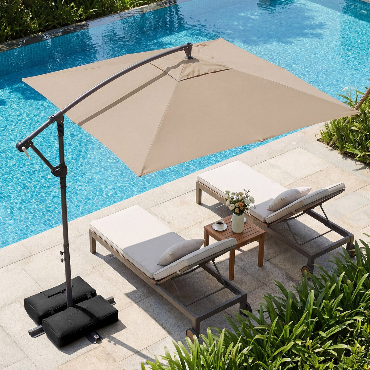 8 x 8 FT Offset Cantilever Patio Umbrella Square Hanging Outdoor Market Umbrella with 360° Rotation-Rustic Brown view 5