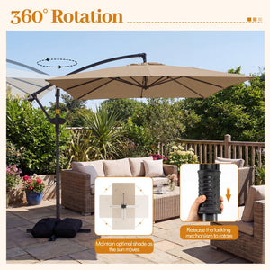 8 x 8 FT Offset Cantilever Patio Umbrella Square Hanging Outdoor Market Umbrella with 360° Rotation-Rustic Brown view 7