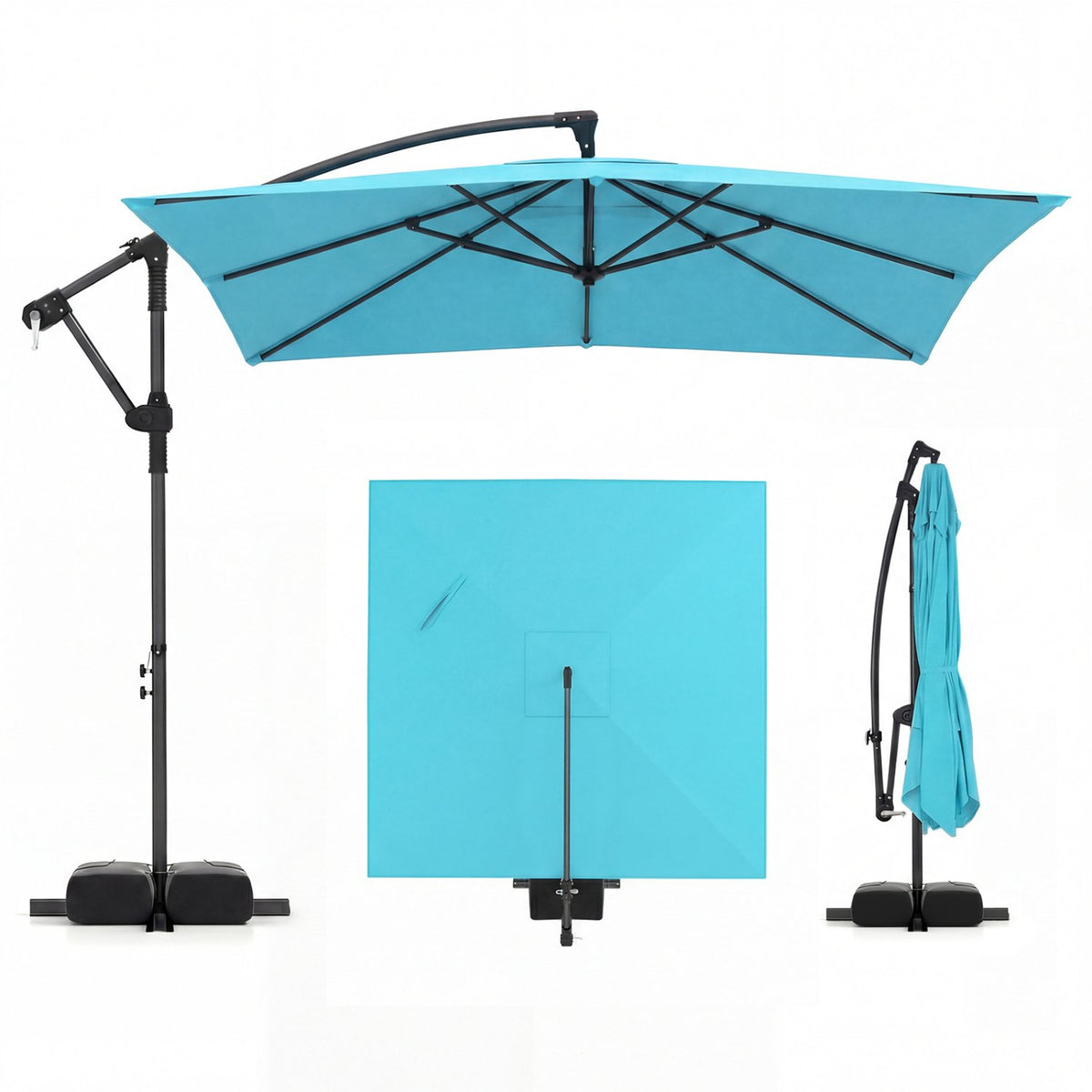 8 x 8 FT Offset Cantilever Patio Umbrella Square Hanging Outdoor Market Umbrella with 360° Rotation-Turquoise