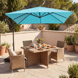 8 x 8 FT Offset Cantilever Patio Umbrella Square Hanging Outdoor Market Umbrella with 360° Rotation-Turquoise view 2