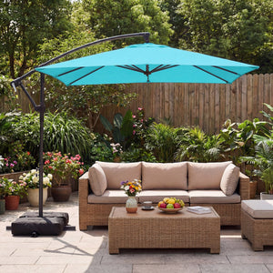 8 x 8 FT Offset Cantilever Patio Umbrella Square Hanging Outdoor Market Umbrella with 360° Rotation-Turquoise view 3