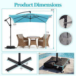 8 x 8 FT Offset Cantilever Patio Umbrella Square Hanging Outdoor Market Umbrella with 360° Rotation-Turquoise view 4