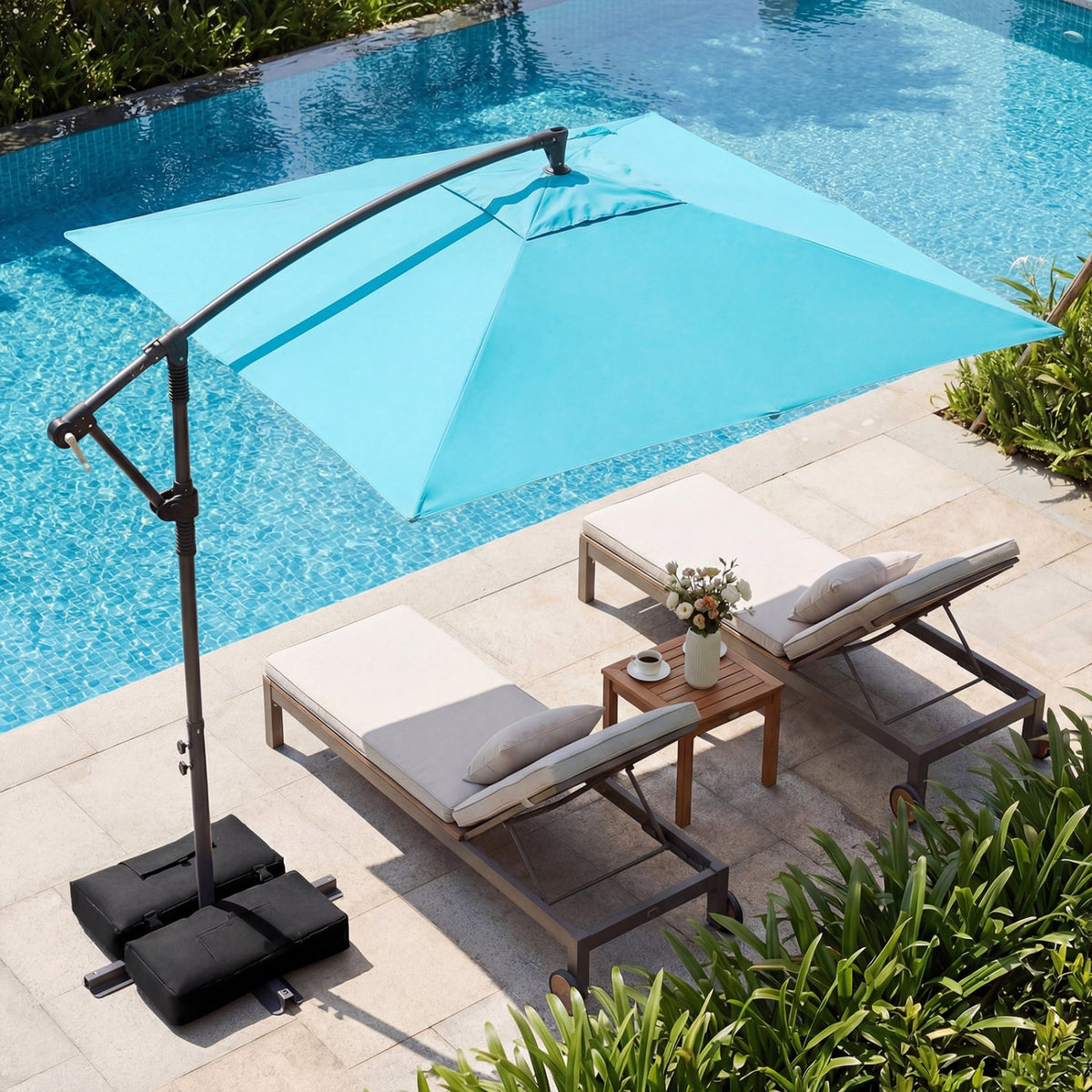 8 x 8 FT Offset Cantilever Patio Umbrella Square Hanging Outdoor Market Umbrella with 360° Rotation-Turquoise view 5