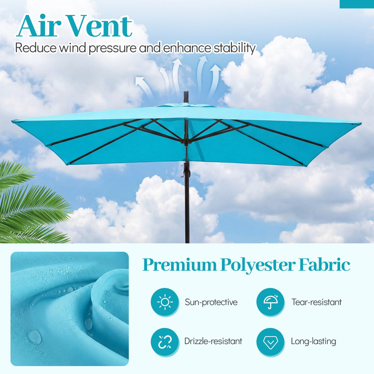 8 x 8 FT Offset Cantilever Patio Umbrella Square Hanging Outdoor Market Umbrella with 360° Rotation-Turquoise view 6