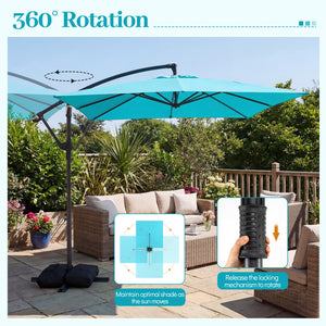 8 x 8 FT Offset Cantilever Patio Umbrella Square Hanging Outdoor Market Umbrella with 360° Rotation-Turquoise view 7