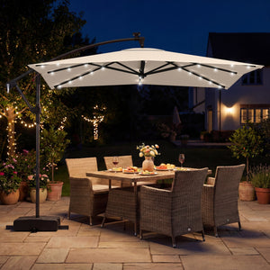 8 x 8 Square FT Solar LED Offset Cantilever Patio Umbrella with 360° Rotation-Beige view 2