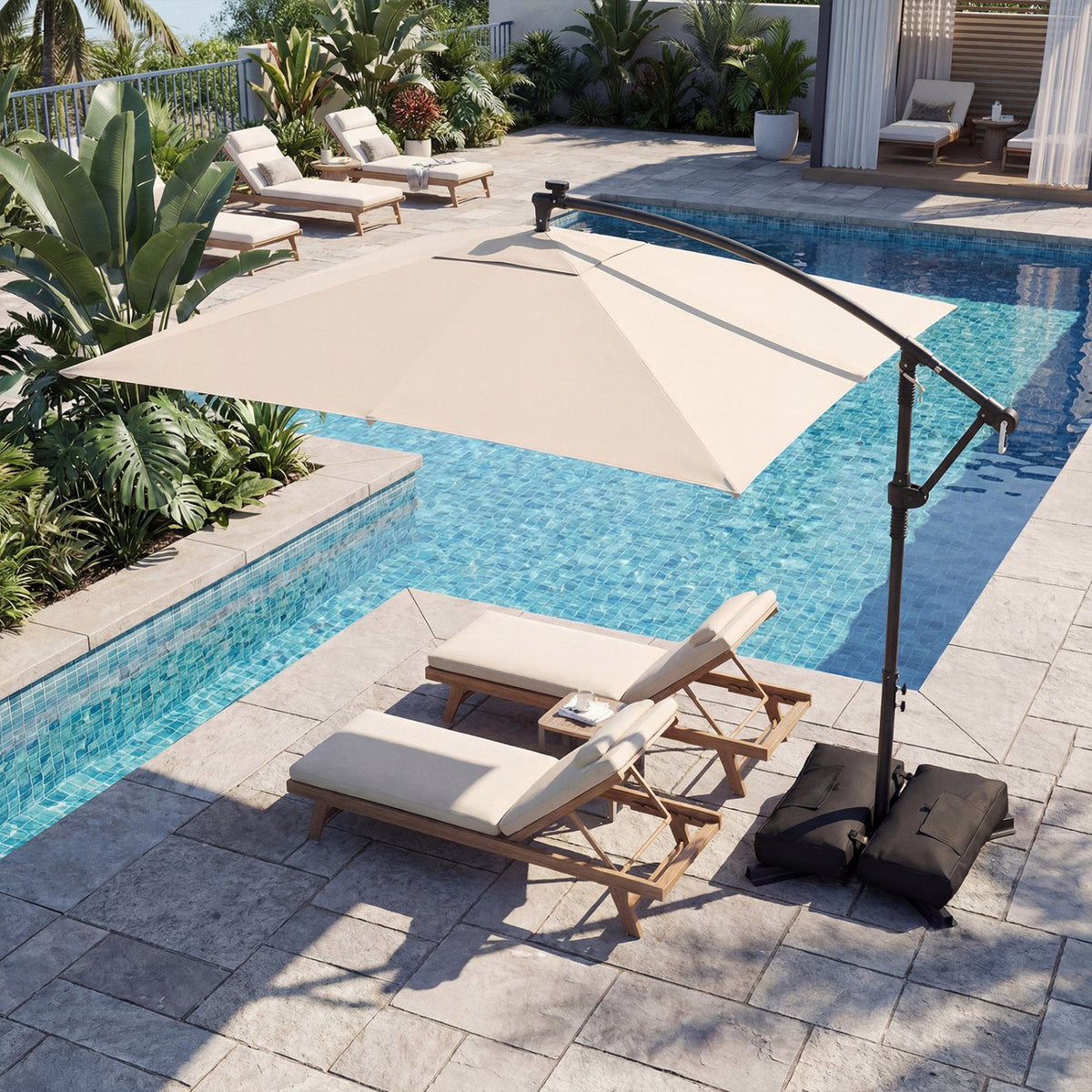 8 x 8 Square FT Solar LED Offset Cantilever Patio Umbrella with 360° Rotation-Beige view 5