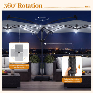 8 x 8 Square FT Solar LED Offset Cantilever Patio Umbrella with 360° Rotation-Gray view 7