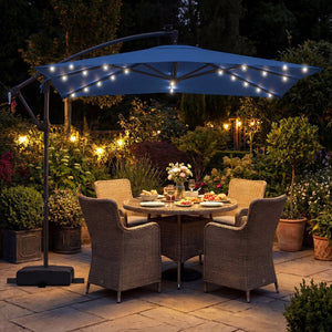 8 x 8 Square FT Solar LED Offset Cantilever Patio Umbrella with 360° Rotation-Navy view 2