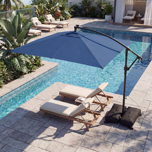 8 x 8 Square FT Solar LED Offset Cantilever Patio Umbrella with 360° Rotation-Navy view 5