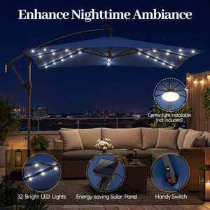 8 x 8 Square FT Solar LED Offset Cantilever Patio Umbrella with 360° Rotation-Navy view 8