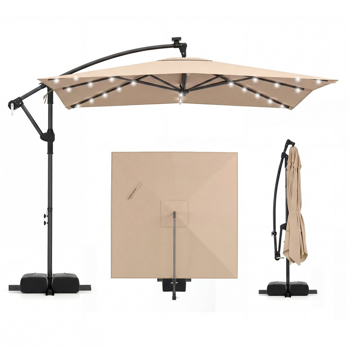 8 x 8 Square FT Solar LED Offset Cantilever Patio Umbrella with 360° Rotation-Rustic Brown
