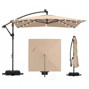 8 x 8 Square FT Solar LED Offset Cantilever Patio Umbrella with 360° Rotation-Rustic Brown