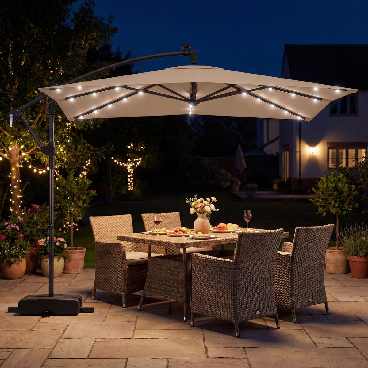 8 x 8 Square FT Solar LED Offset Cantilever Patio Umbrella with 360° Rotation-Rustic Brown view 2