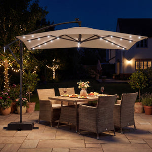8 x 8 Square FT Solar LED Offset Cantilever Patio Umbrella with 360° Rotation-Rustic Brown view 2