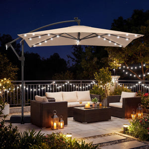 8 x 8 Square FT Solar LED Offset Cantilever Patio Umbrella with 360° Rotation-Rustic Brown view 3