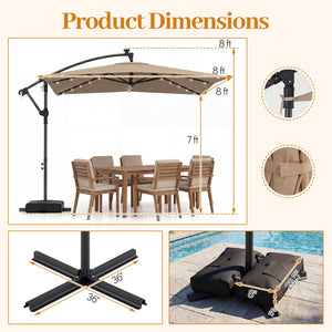 8 x 8 Square FT Solar LED Offset Cantilever Patio Umbrella with 360° Rotation-Rustic Brown view 4
