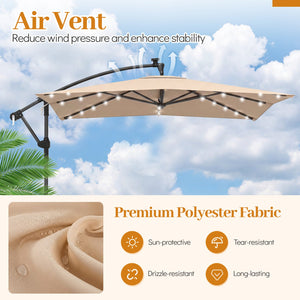 8 x 8 Square FT Solar LED Offset Cantilever Patio Umbrella with 360° Rotation-Rustic Brown view 6