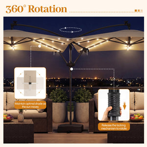 8 x 8 Square FT Solar LED Offset Cantilever Patio Umbrella with 360° Rotation-Rustic Brown view 7