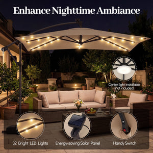 8 x 8 Square FT Solar LED Offset Cantilever Patio Umbrella with 360° Rotation-Rustic Brown view 8