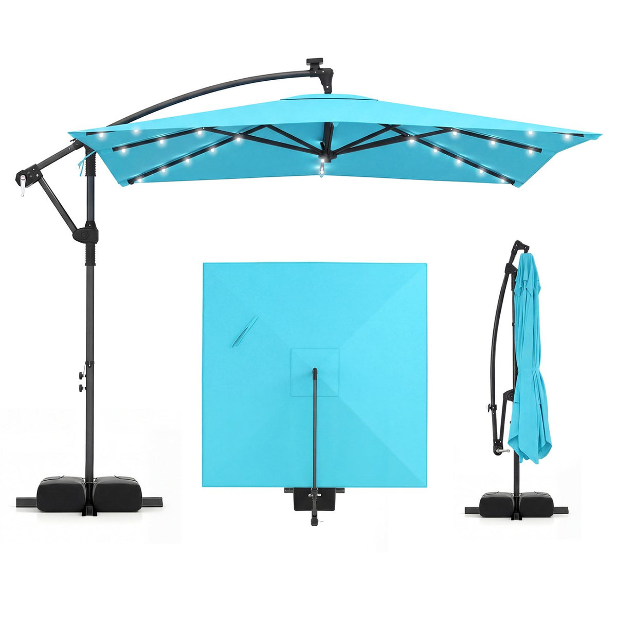 8 x 8 Square FT Solar LED Offset Cantilever Patio Umbrella with 360° Rotation-Turquoise