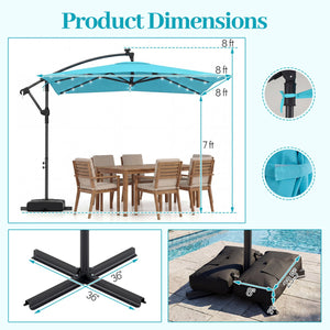 8 x 8 Square FT Solar LED Offset Cantilever Patio Umbrella with 360° Rotation-Turquoise view 4