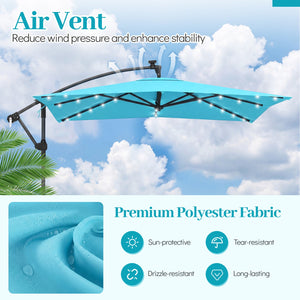 8 x 8 Square FT Solar LED Offset Cantilever Patio Umbrella with 360° Rotation-Turquoise view 6